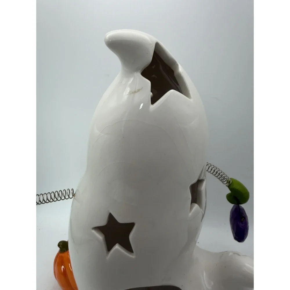 Halloween Ceramic Ghost Candle Holder Pumpkin Bow Tie BOO Sign Spring Arms